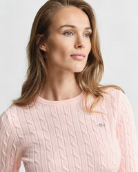 Maglia girocollo in cotone elasticizzato a trecce