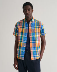 Camicia di lino colorata madras a maniche corte regular fit