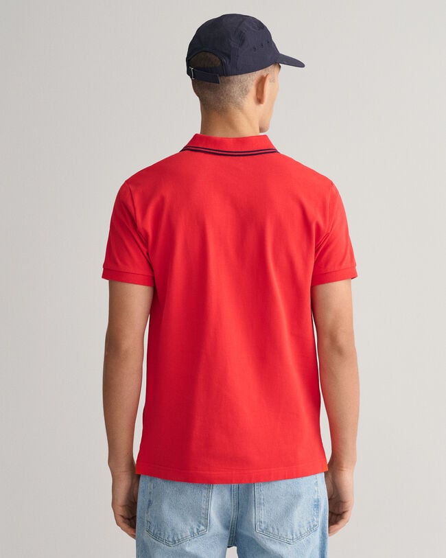 Polo in piqué a righe con colletto a contrasto