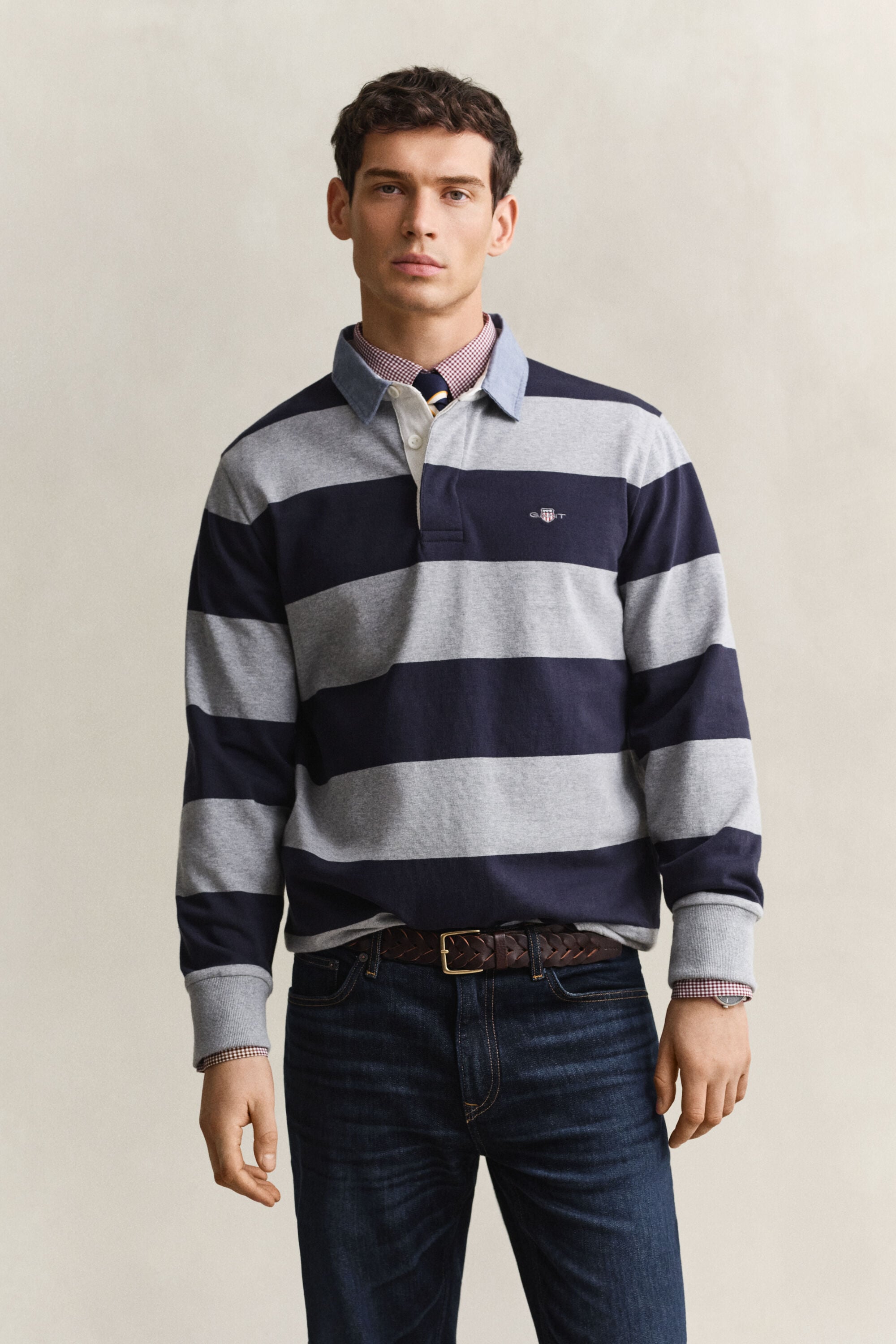 Heavy Rugger a righe con colletto in chambray