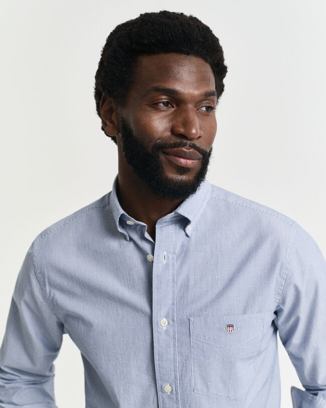 Camicia a pois in dobby a righe regular fit