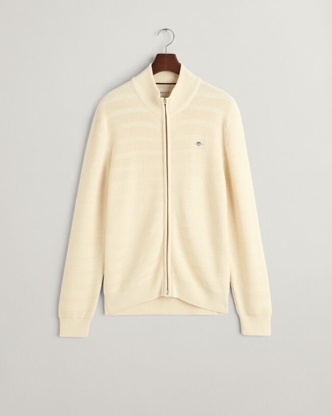 Cardigan con zip in cotone testurizzato a righe