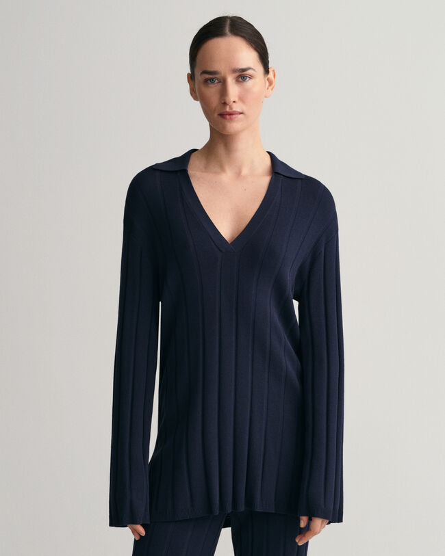 Maglia con colletto aperto in maglia a coste