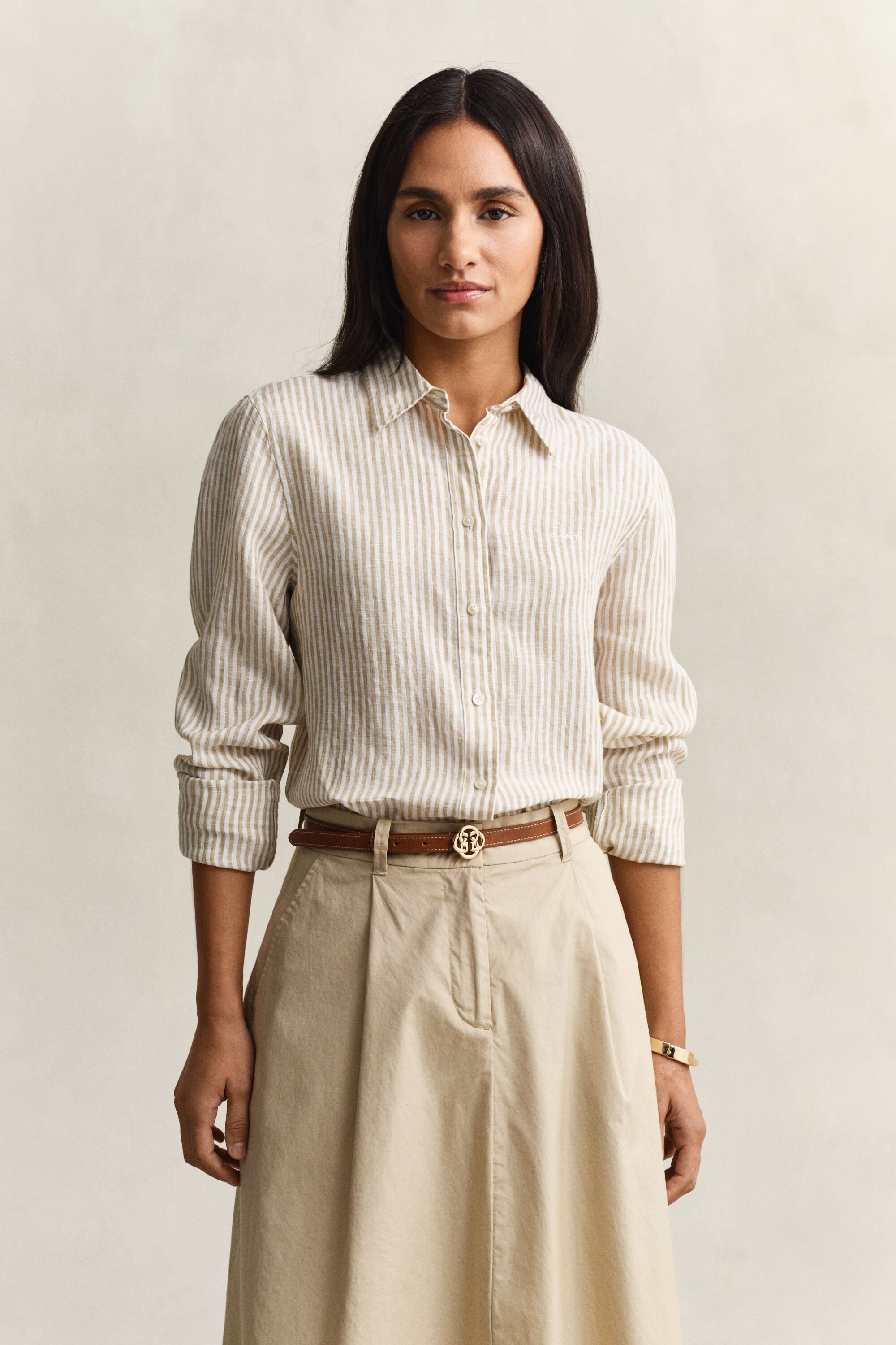 Camicia di lino a righe regular fit