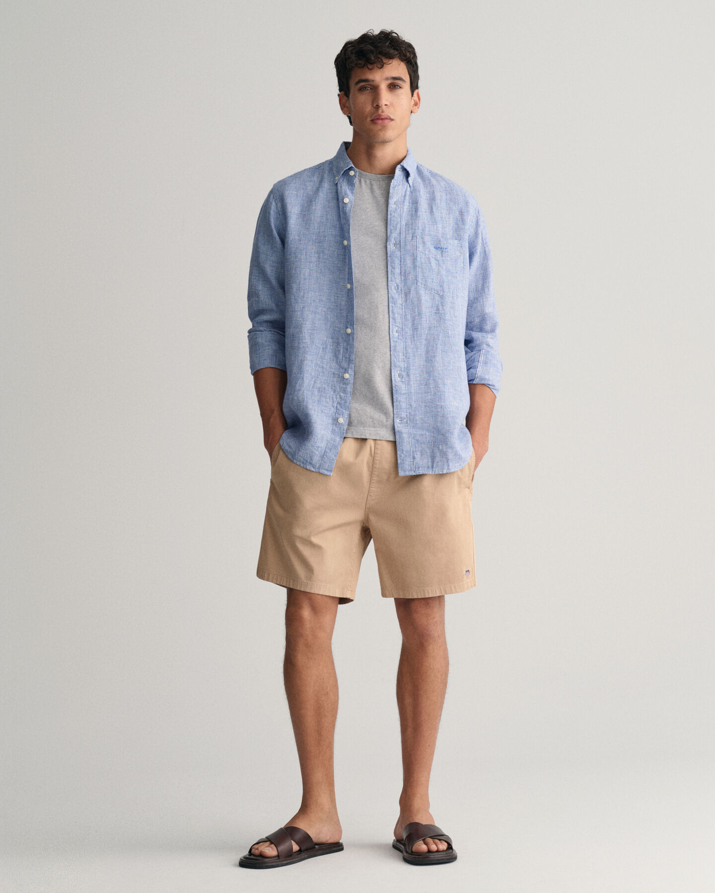 Camicia di lino pied de poule regular fit