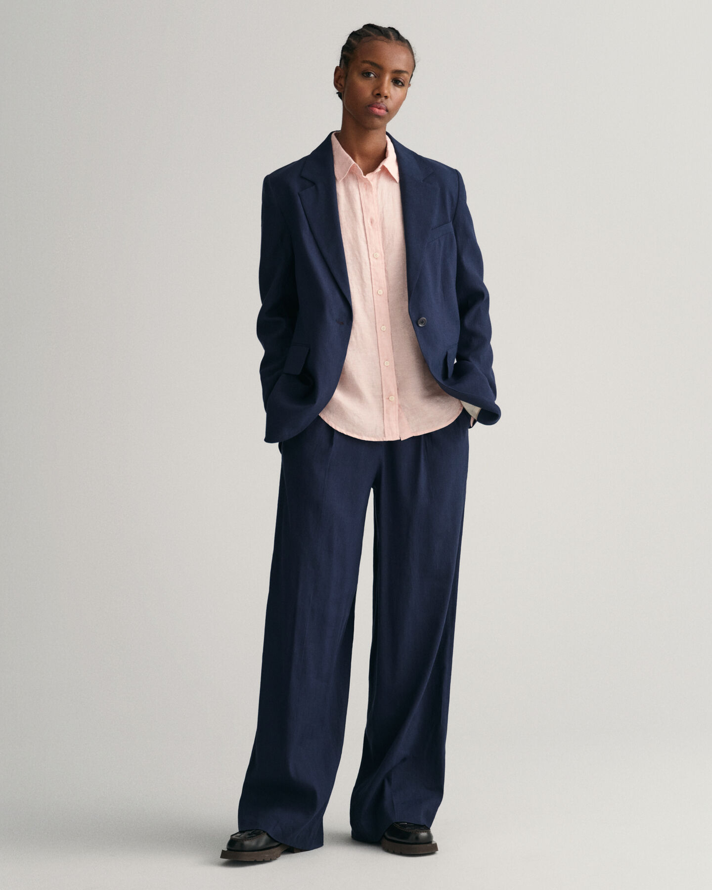 Camicia di lino a quadri in chambray regular fit