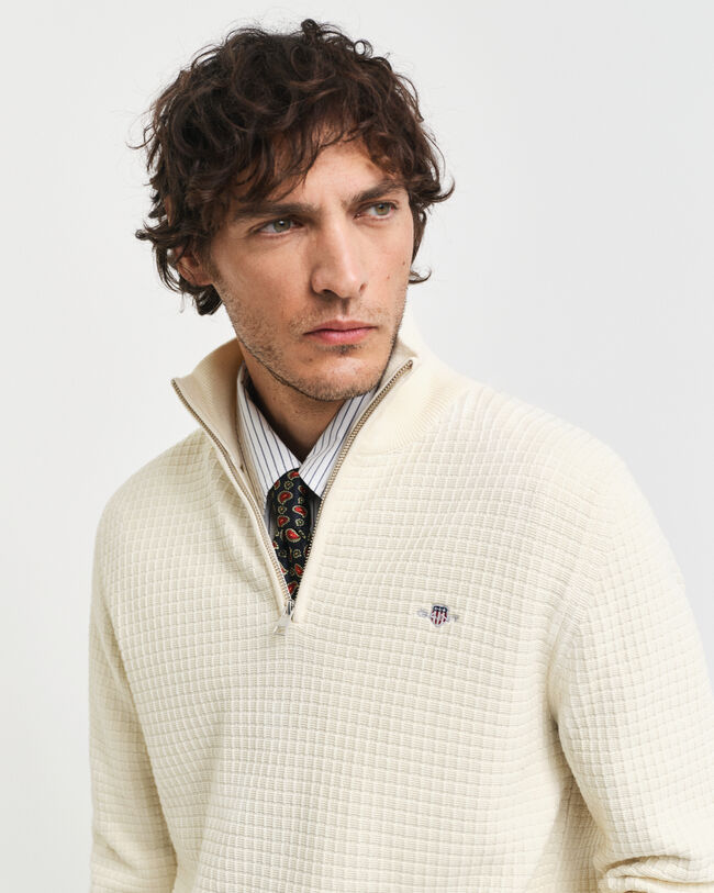 Maglia in cotone testurizzato con zip corta