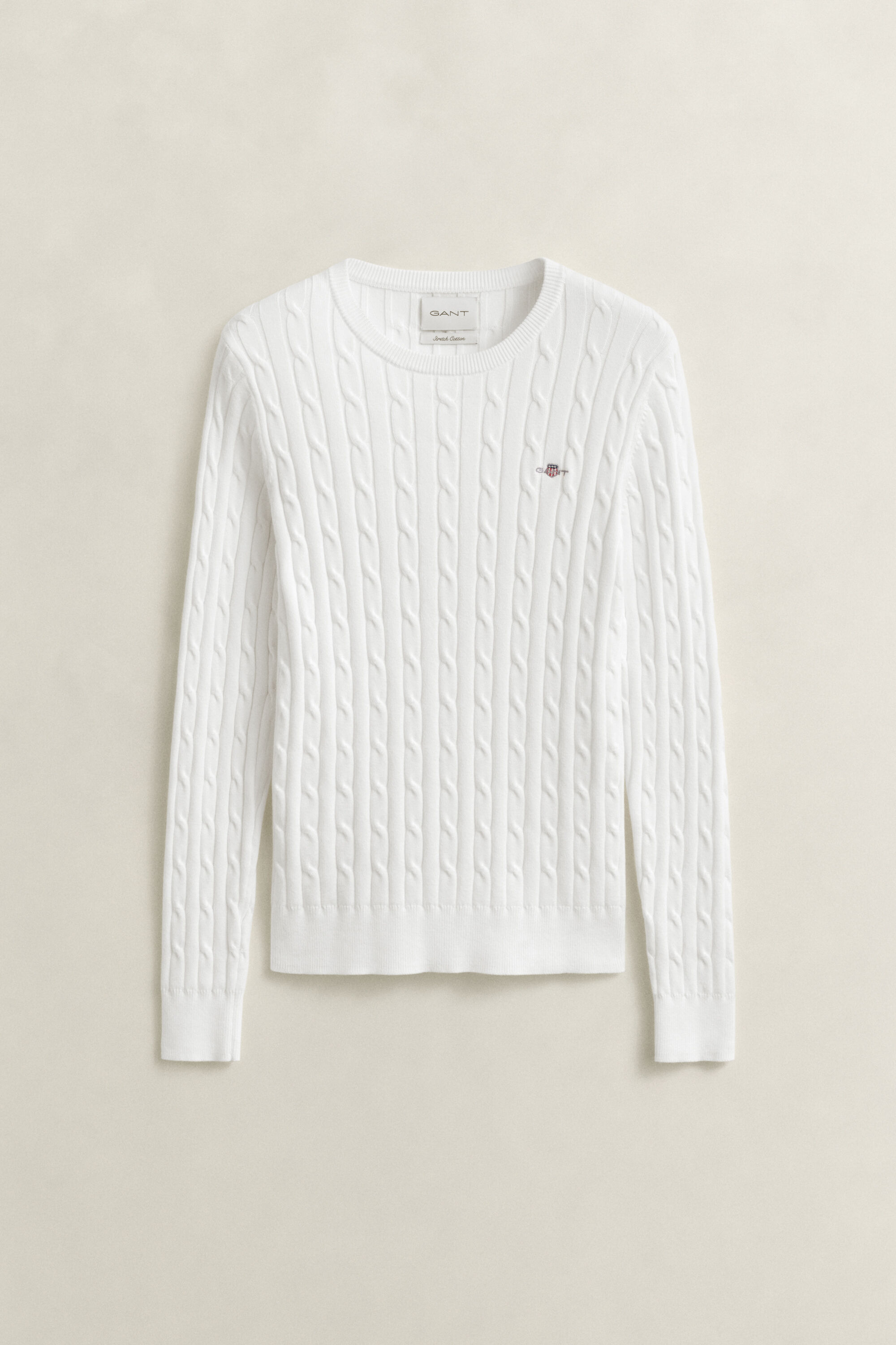 Maglia girocollo in cotone elasticizzato a trecce