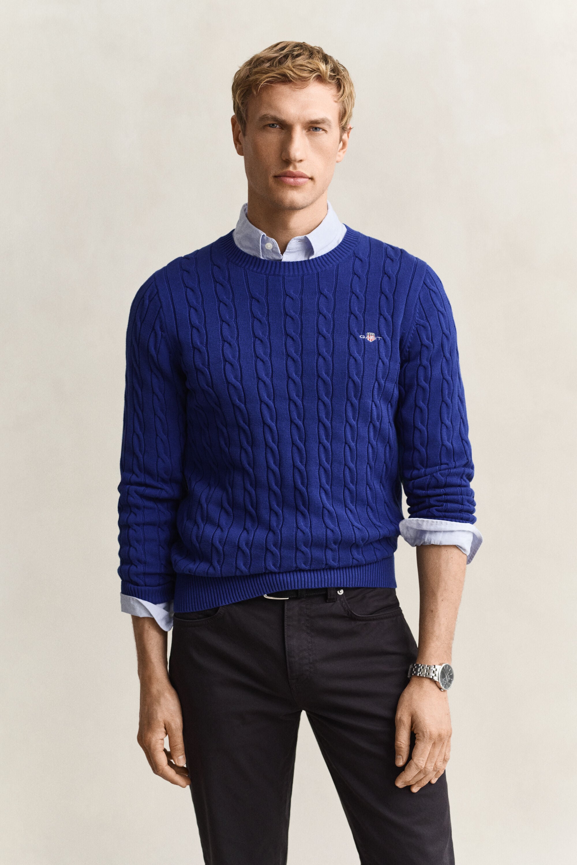 Maglia girocollo in cotone a trecce