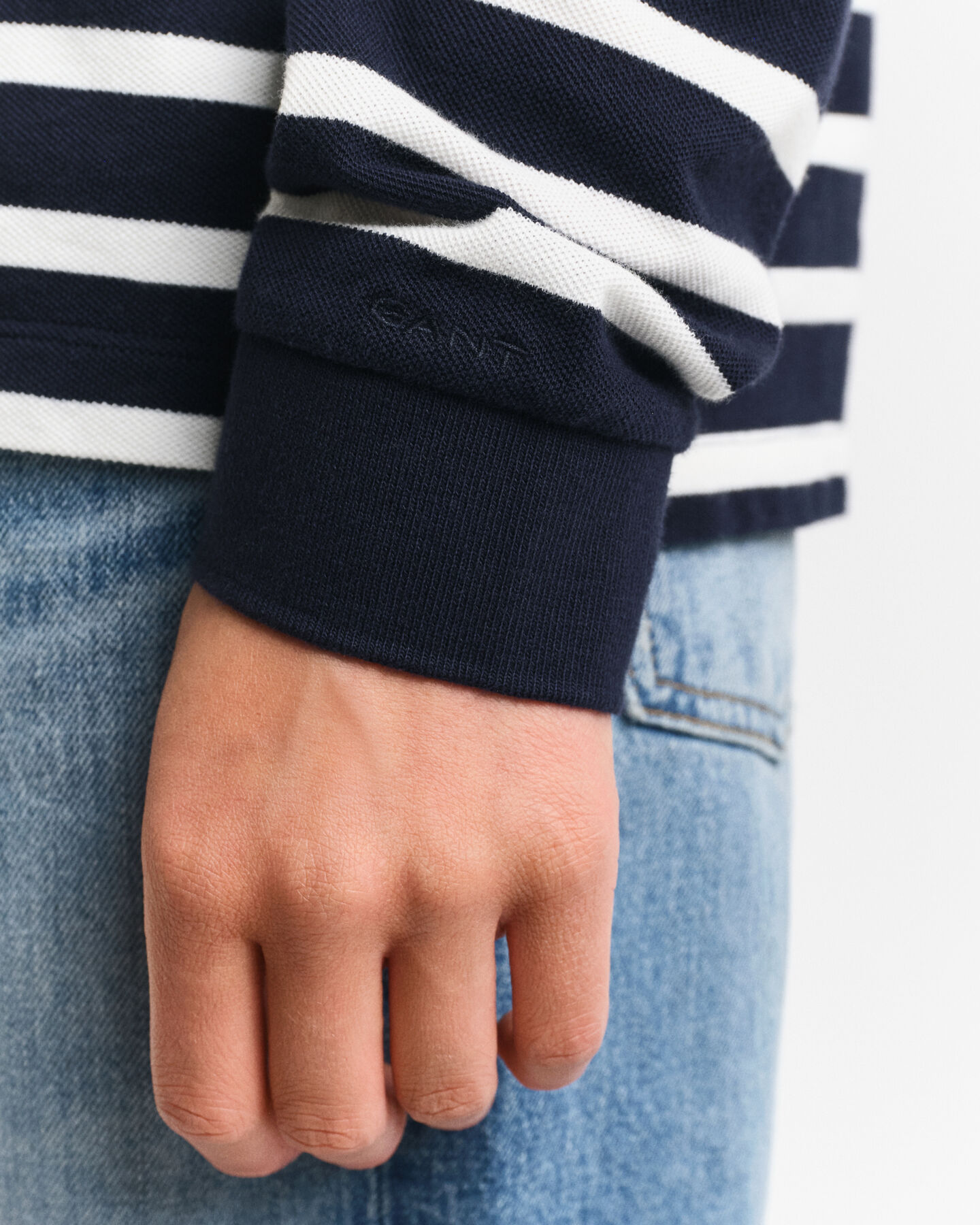 Polo in piqué a righe Breton a maniche lunghe