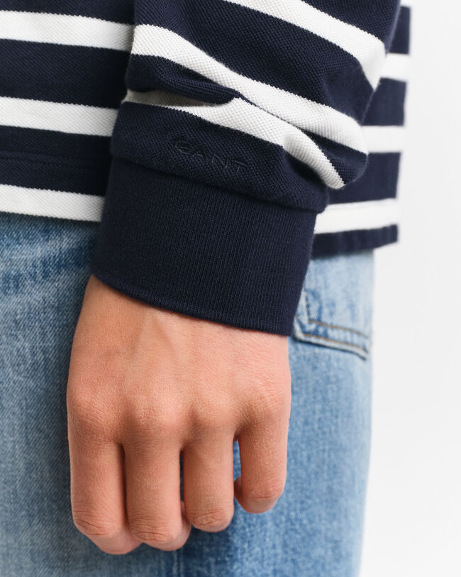 Polo in piqué a righe Breton a maniche lunghe