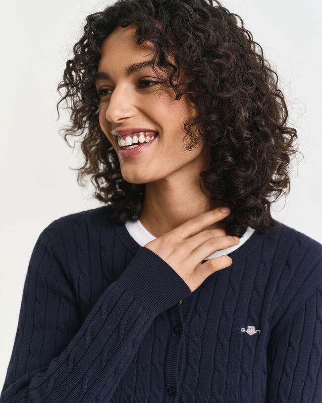 Cardigan in maglia di cotone elasticizzato a trecce