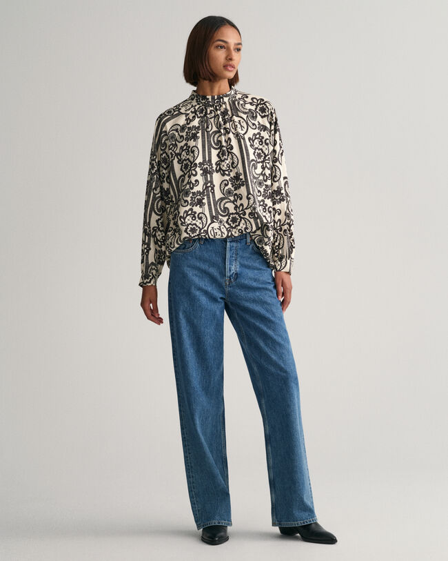 Blusa a collo alto con stampa Lace