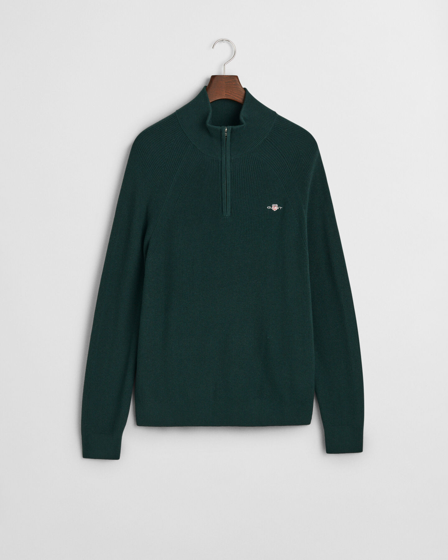 Maglia con zip corta in cotone e lana a coste