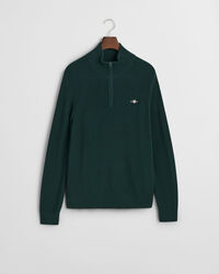 Maglia con zip corta in cotone e lana a coste