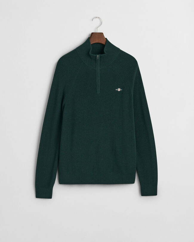 Maglia con zip corta in cotone e lana a coste