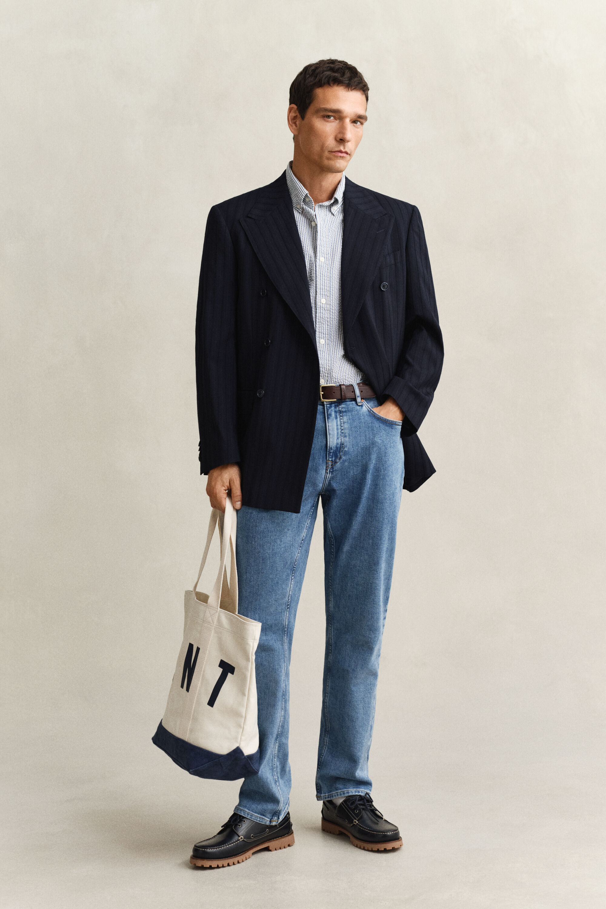 Camicia a maniche corte in seersucker a righe