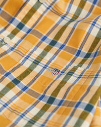 Camicia a maniche corte in misto cotone-lino a quadri regular fit