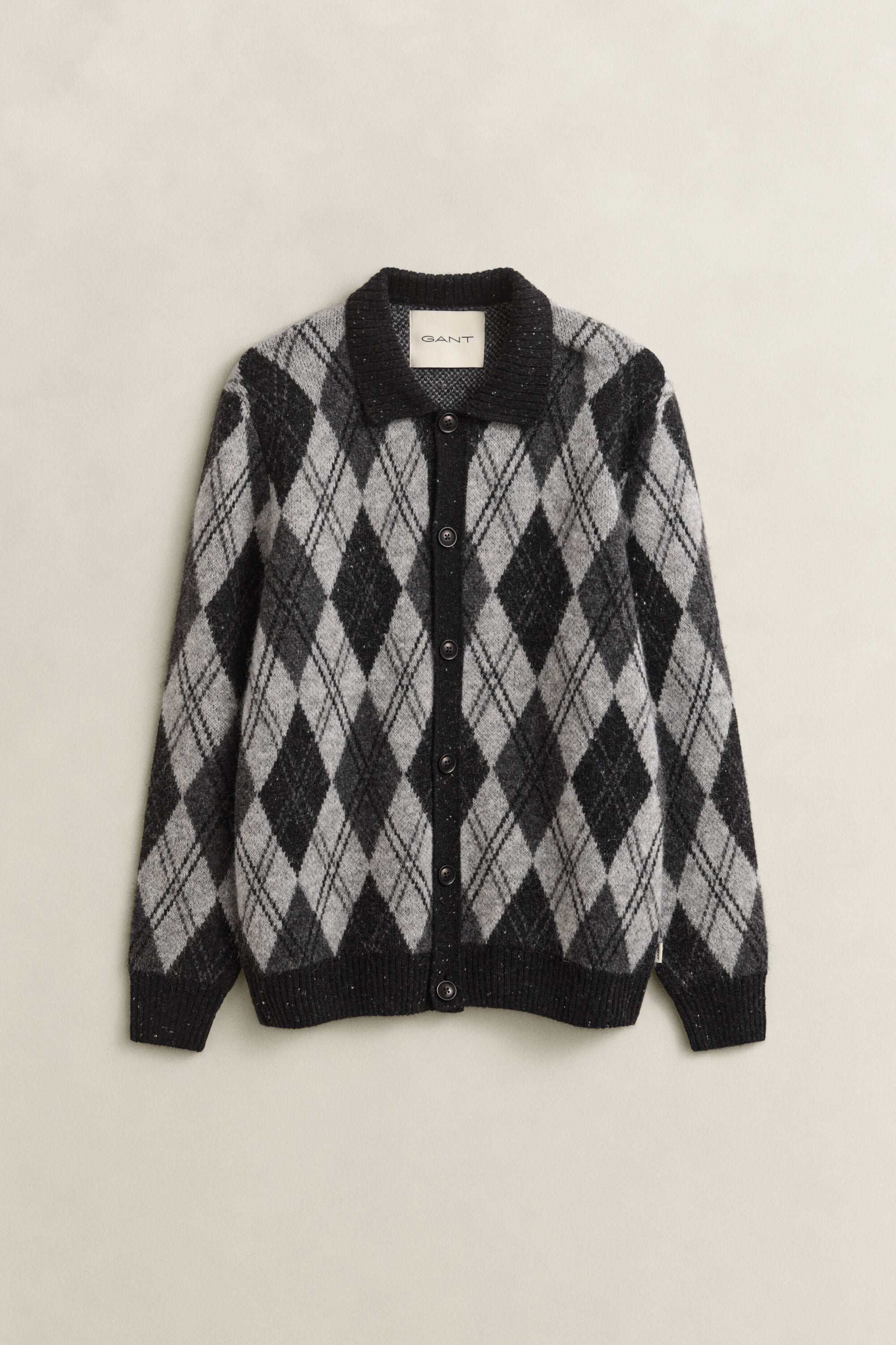 Cardigan stile polo a rombi in misto lana d'alpaca