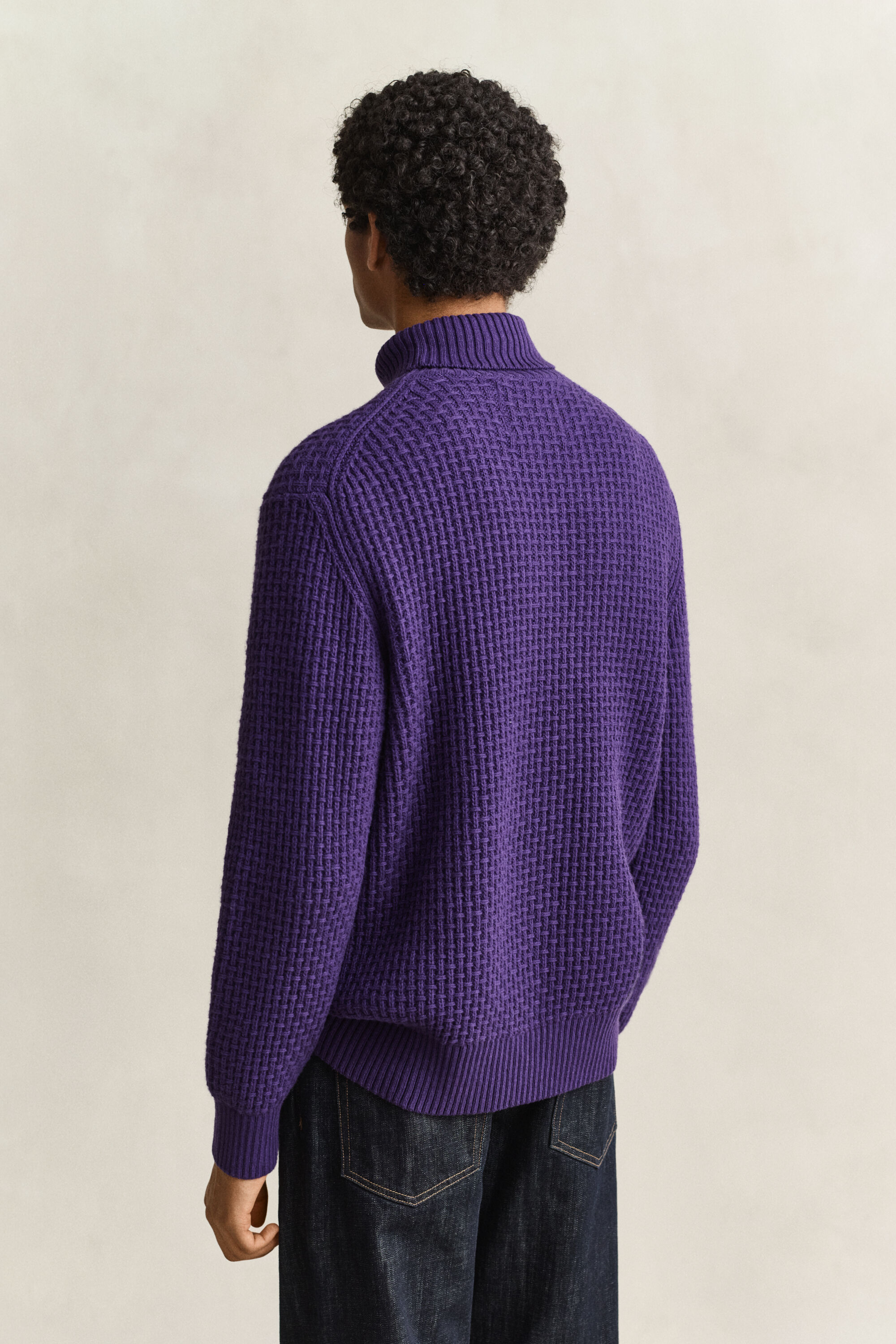 Maglia a collo alto in lana e cotone testurizzata