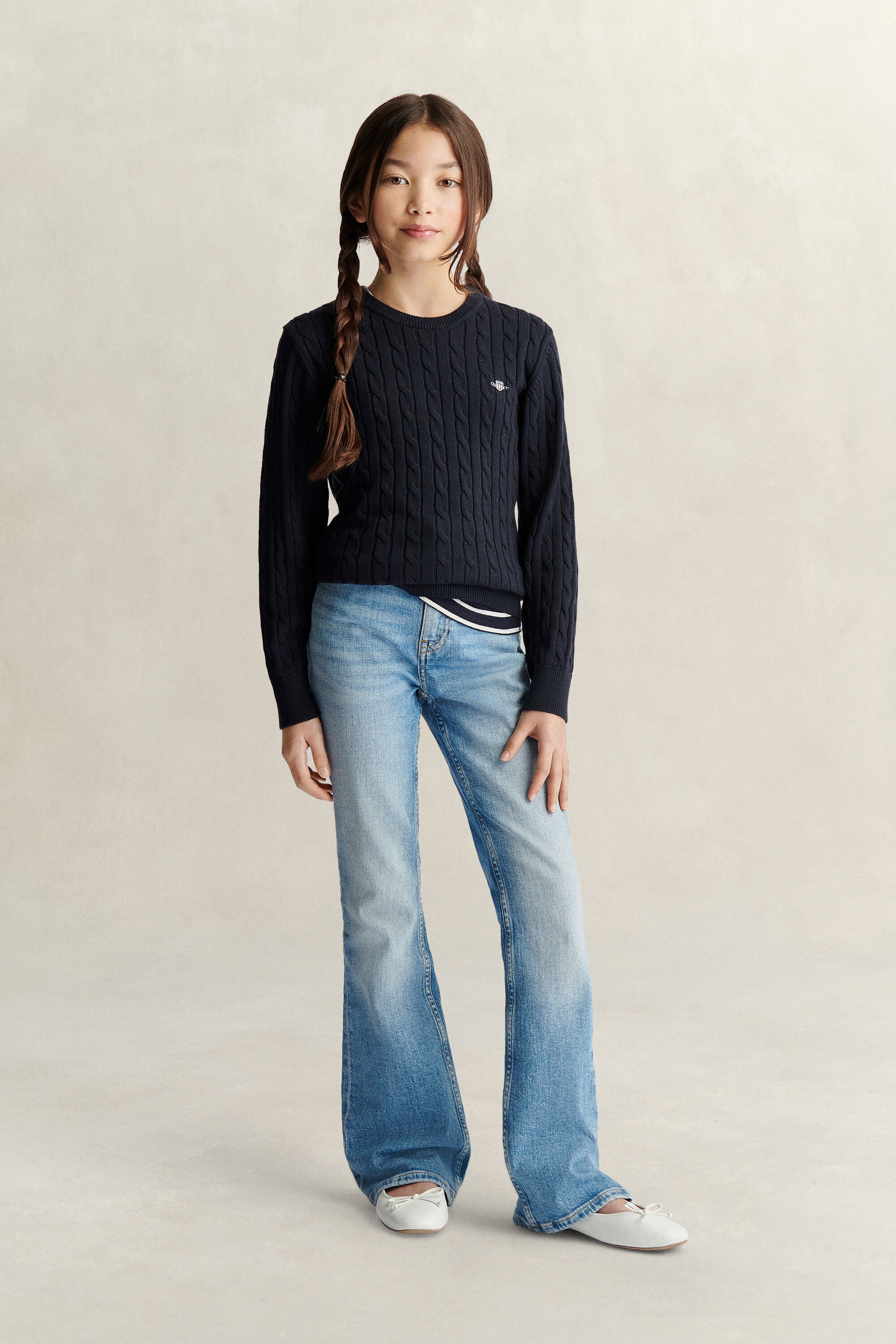 Maglia lavorata in cotone a trecce Shield Teen Girls
