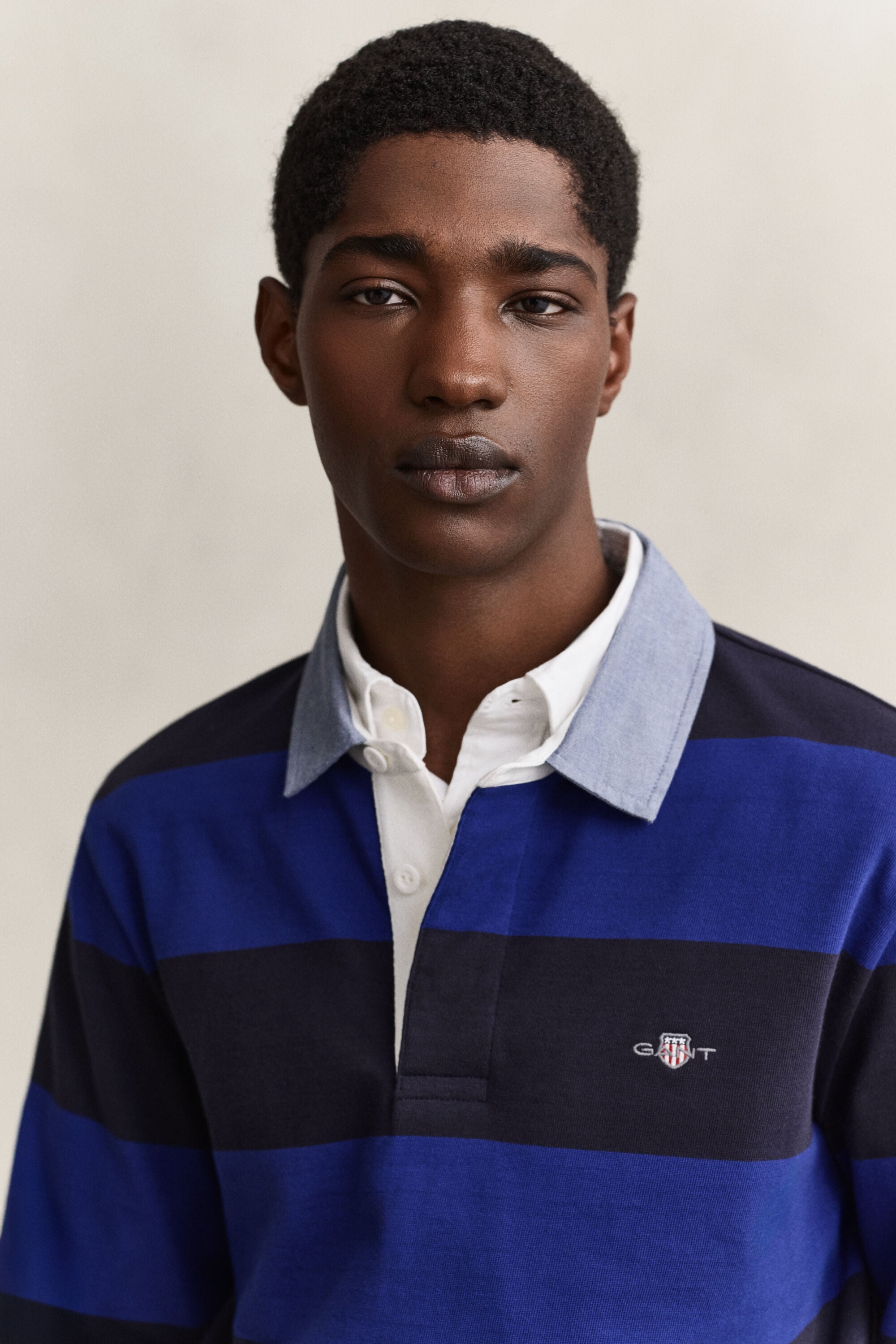 Heavy Rugger a righe con colletto in chambray