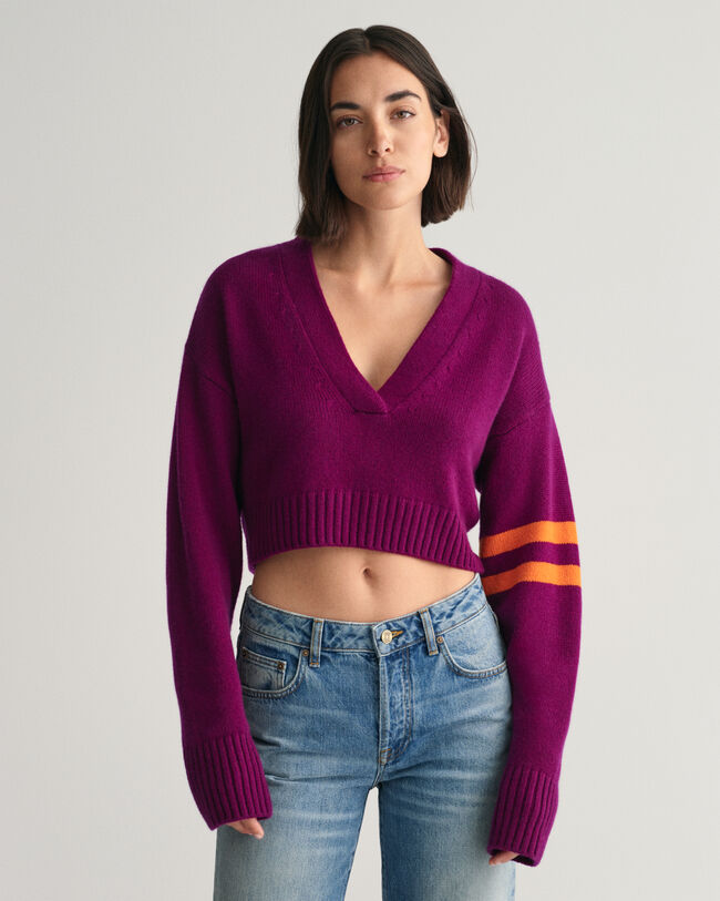Maglia corta in cashmere con scollo a V