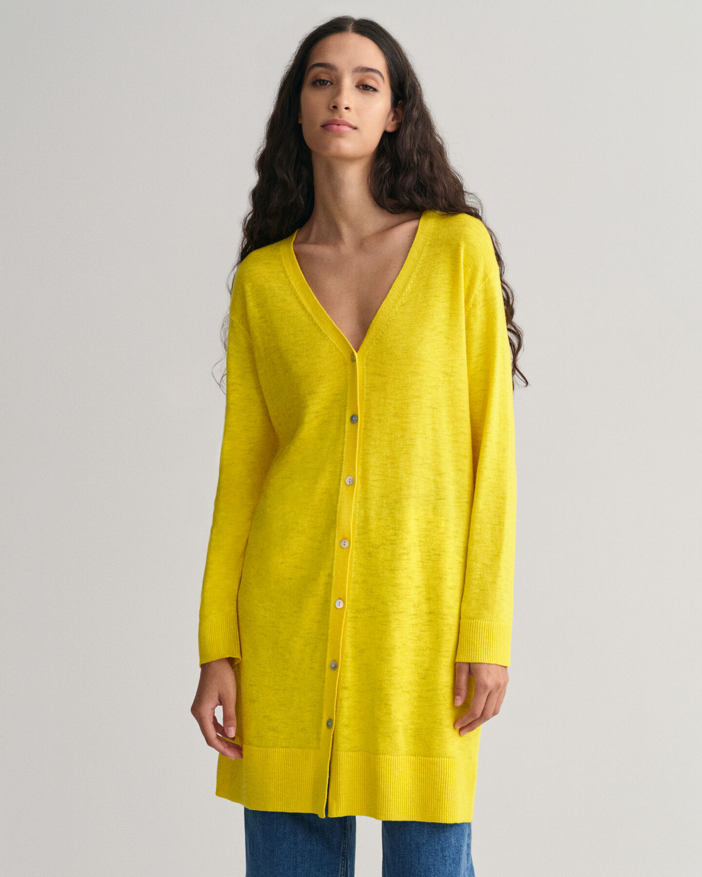 Cardigan con profondo scollo a V in misto lino