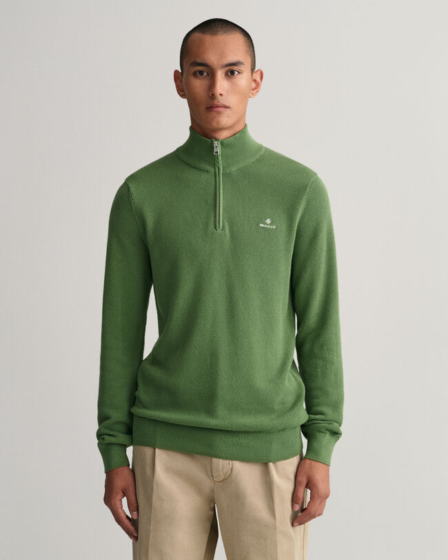 Maglia in piqu&eacute; di cotone con zip corta