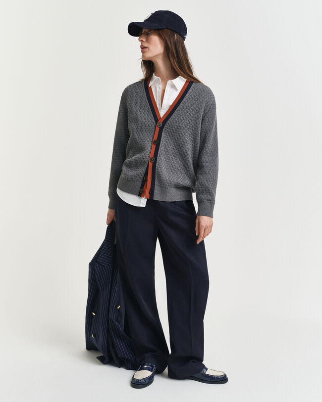 Cardigan in cotone testurizzato in un colore a contrasto