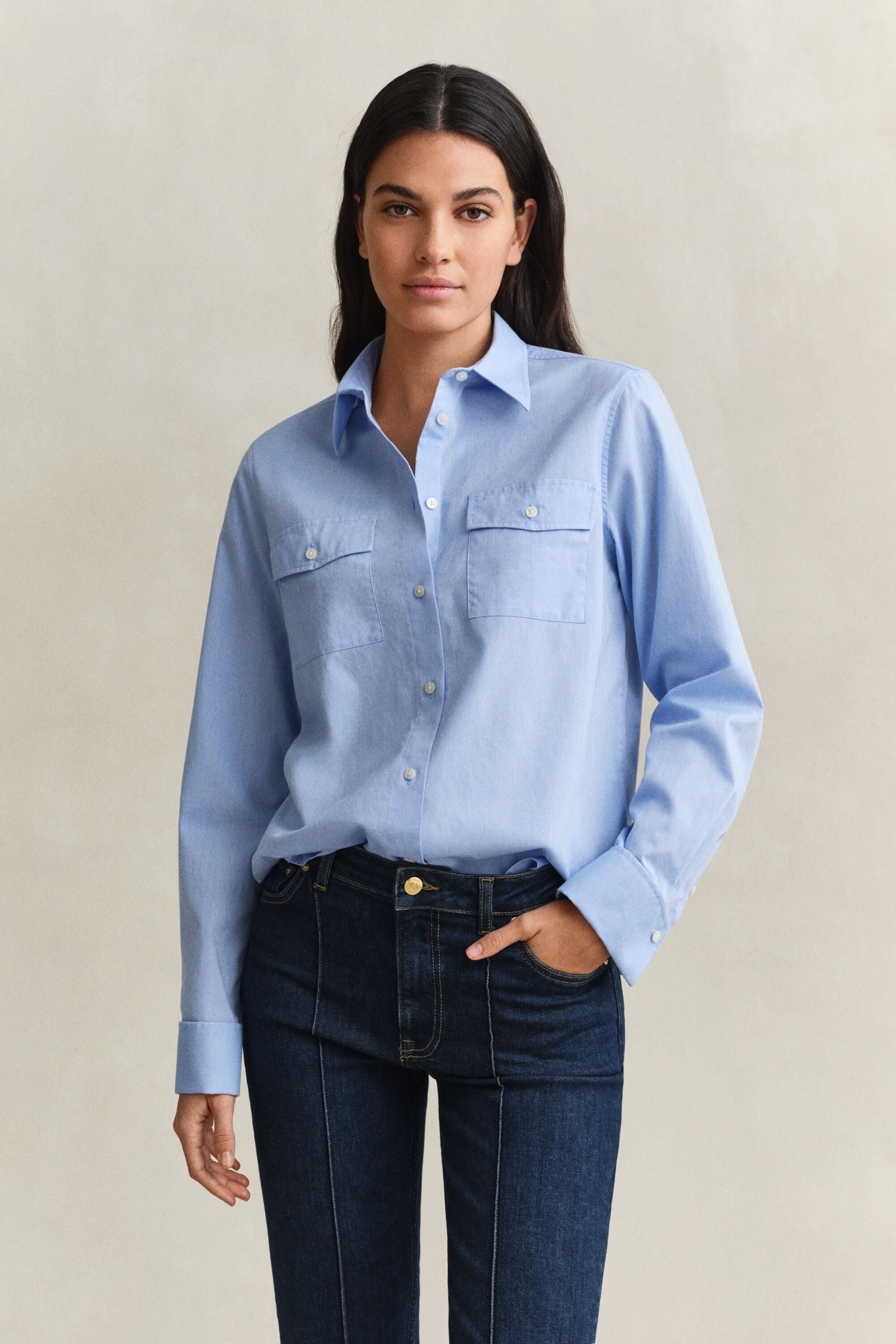 Camicia in cotone con polsini alla francese
