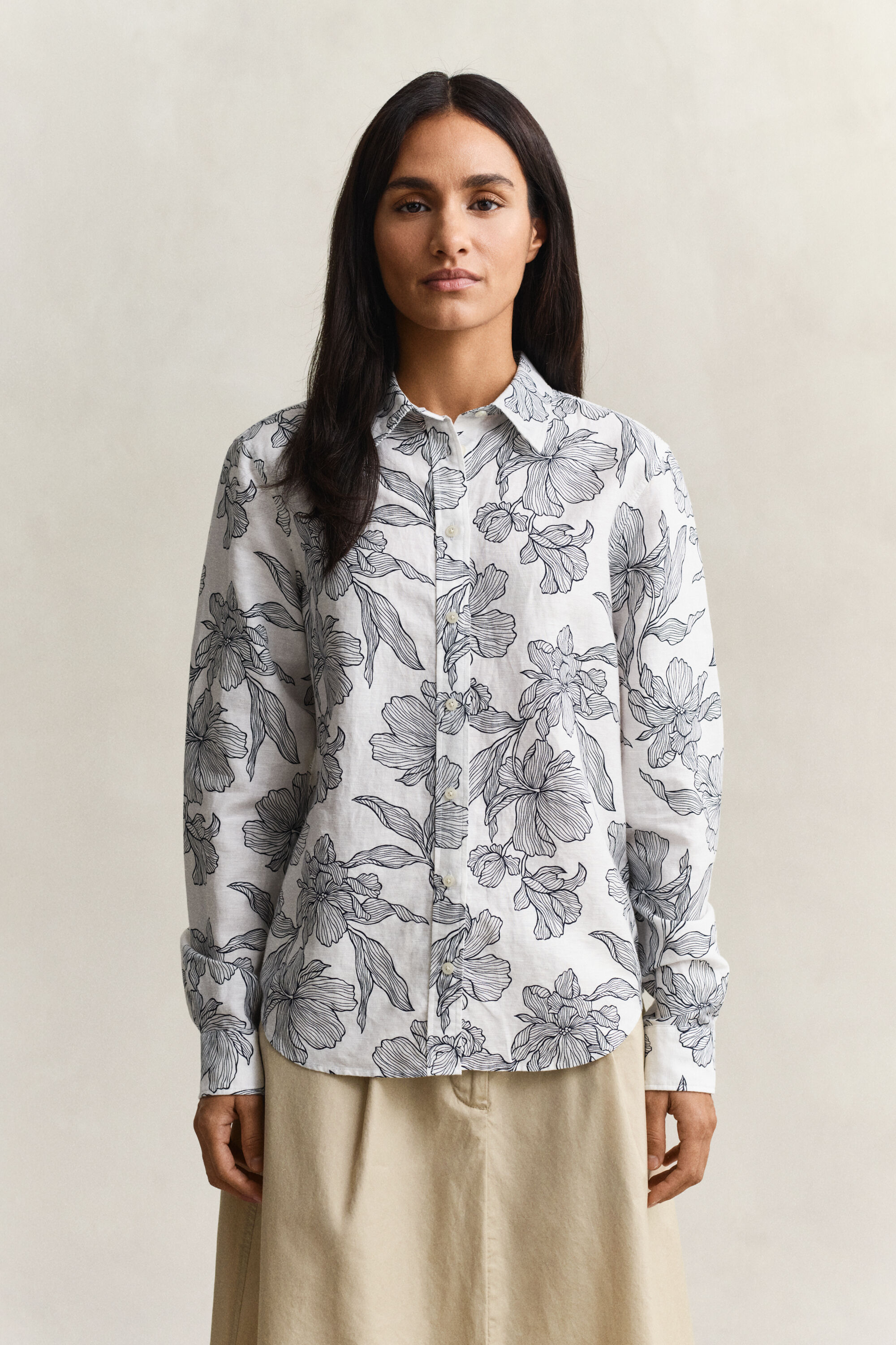Camicia in lino con stampa floreale