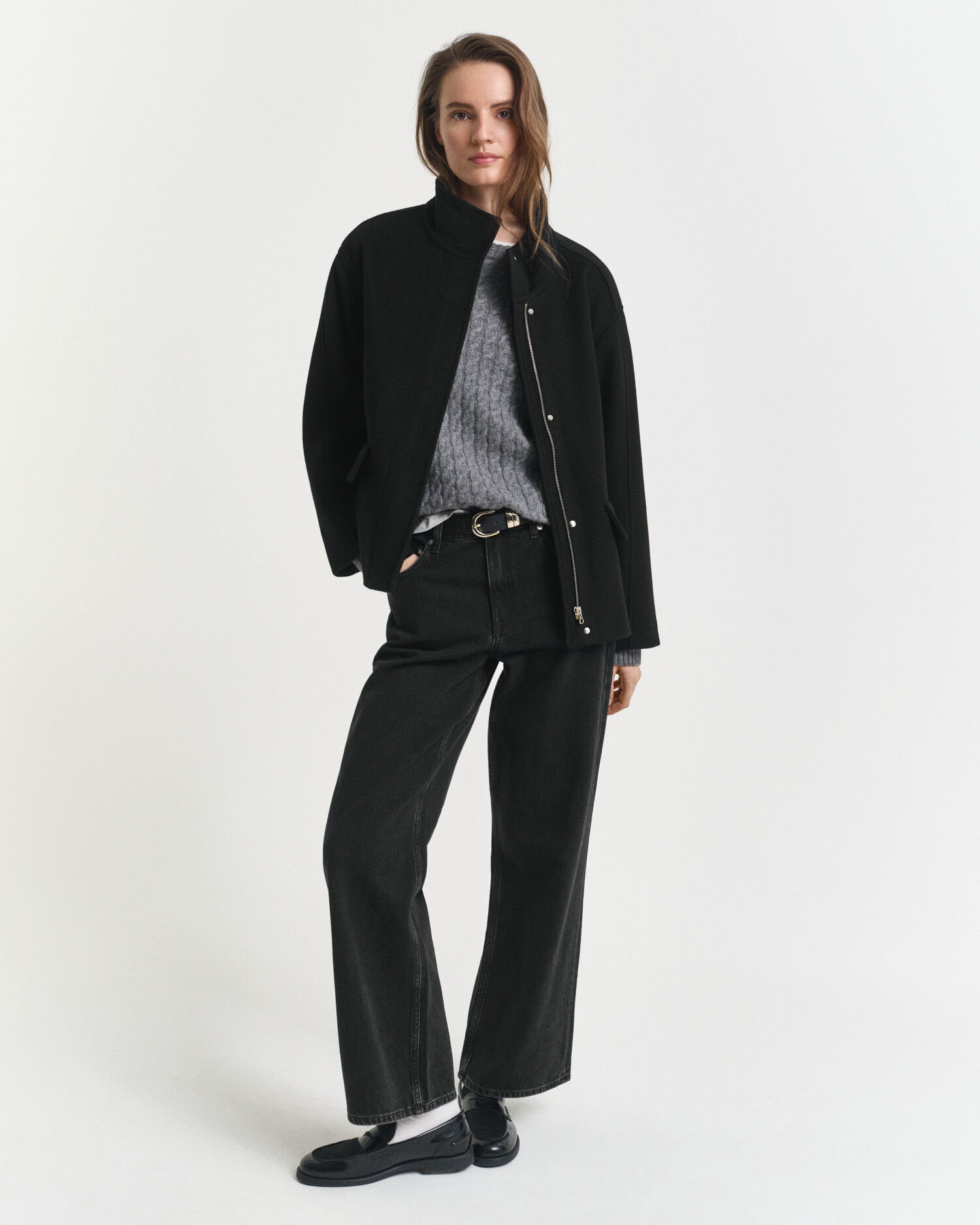 Giacca corta con zip in lana