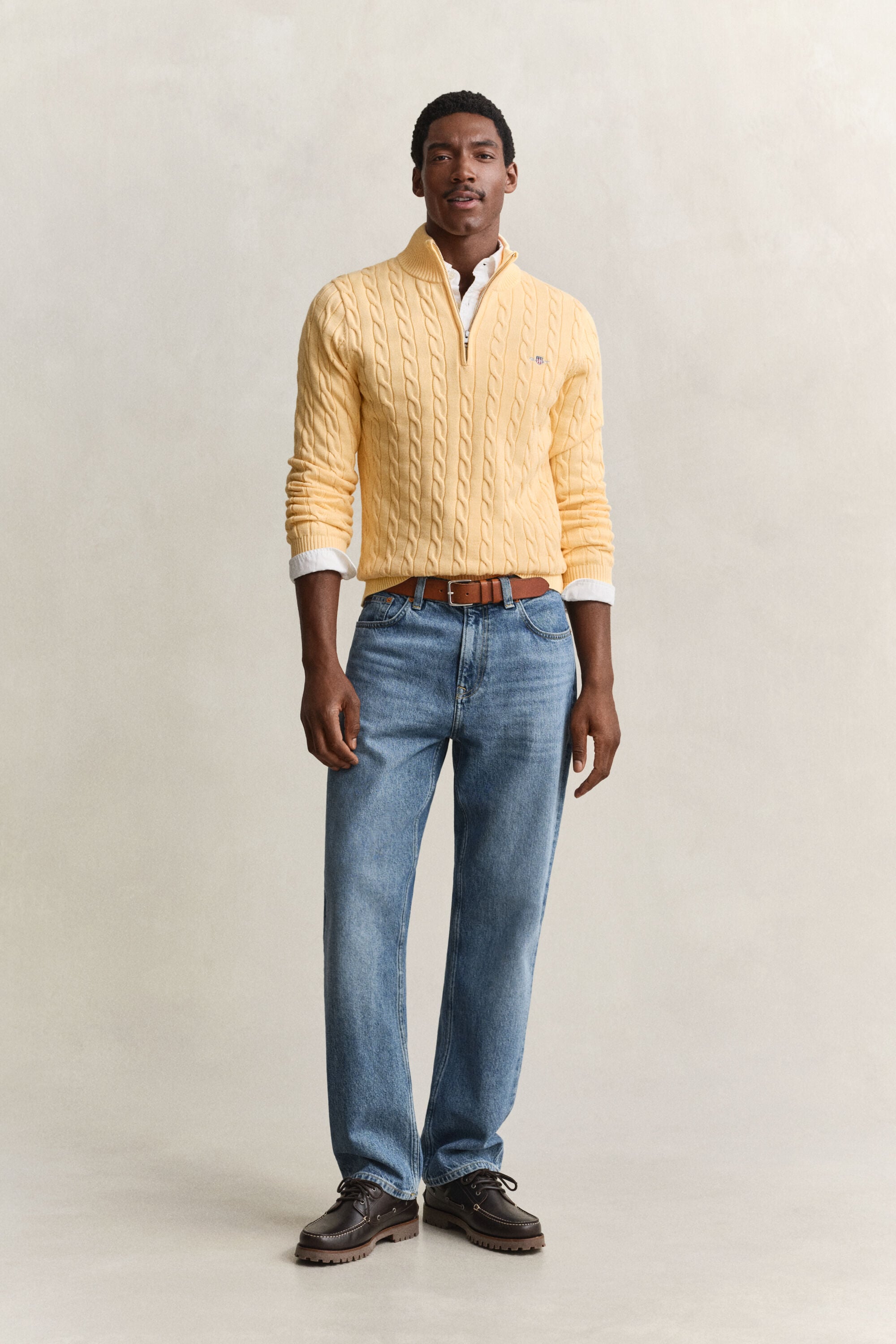 Maglia con zip corta in cotone a trecce