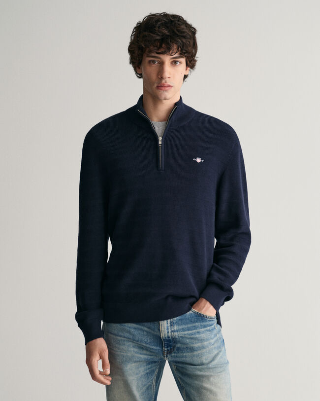 Maglia a righe in cotone testurizzato con zip corta