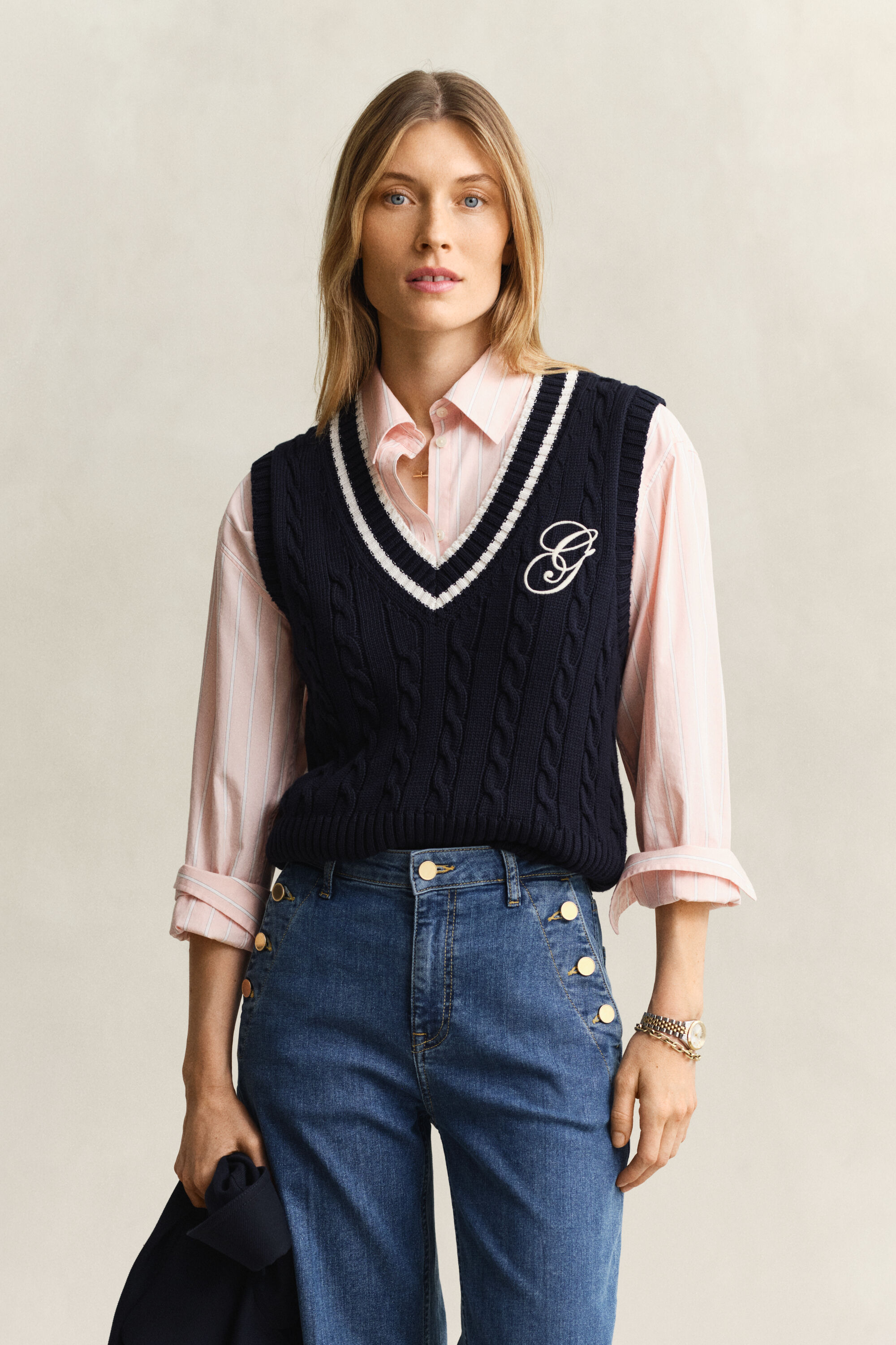 Smanicato in maglia a trecce in cotone