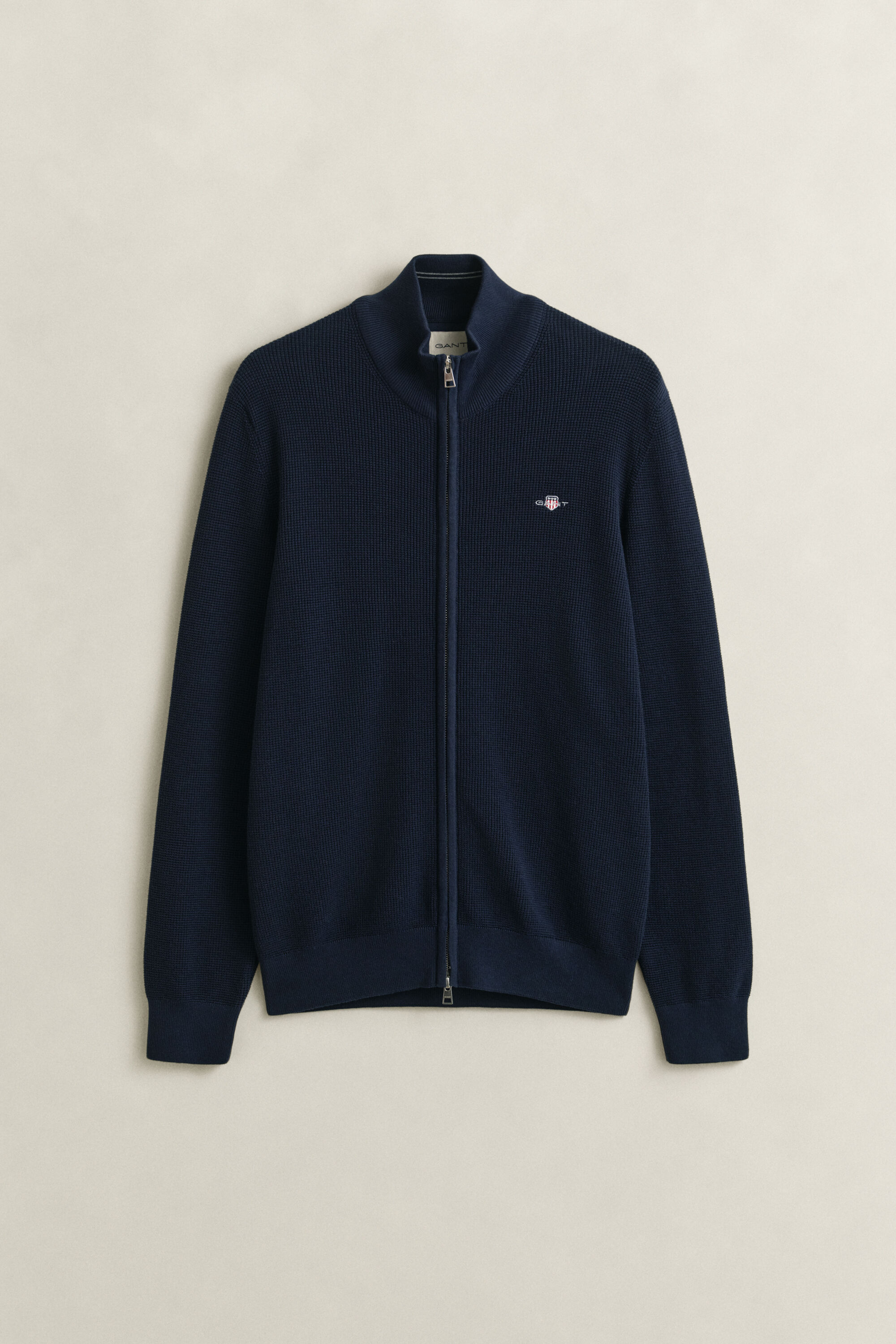 Cardigan con zip in cotone testurizzato