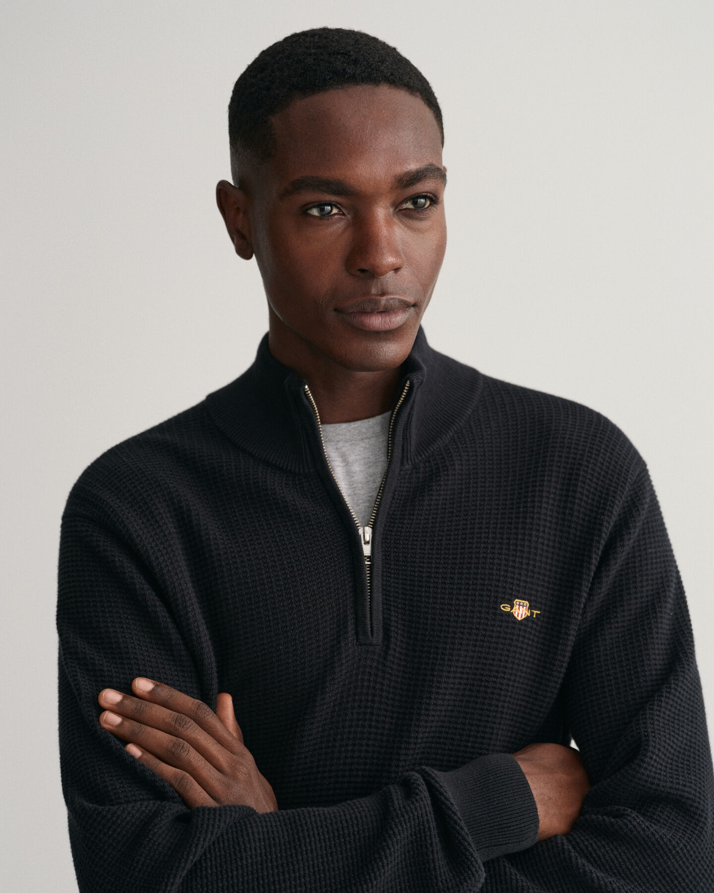 Maglia in cotone testurizzato con zip corta