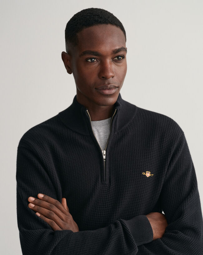 Maglia in cotone testurizzato con zip corta