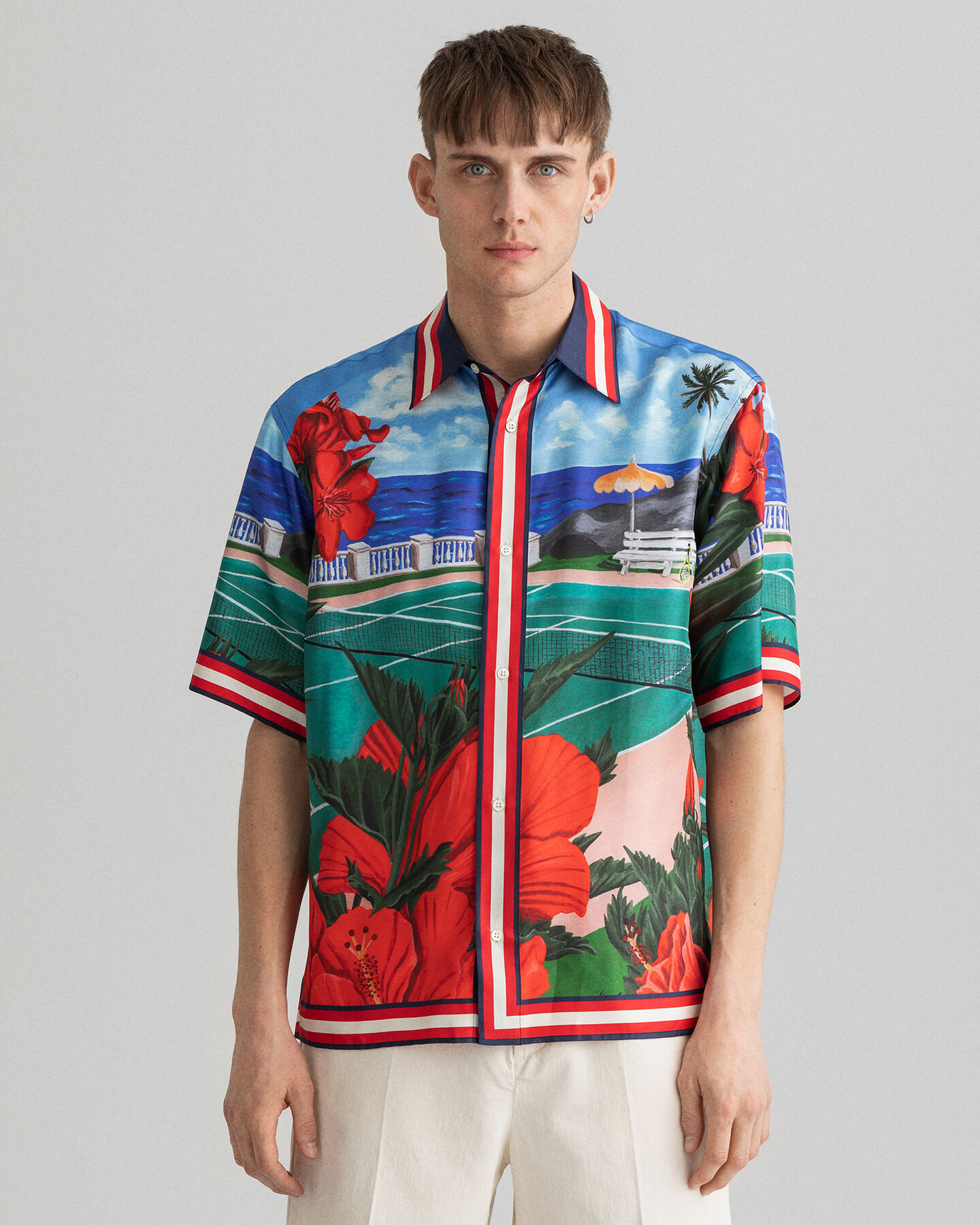 Camicia Scenery in seta a maniche corte relaxed fit