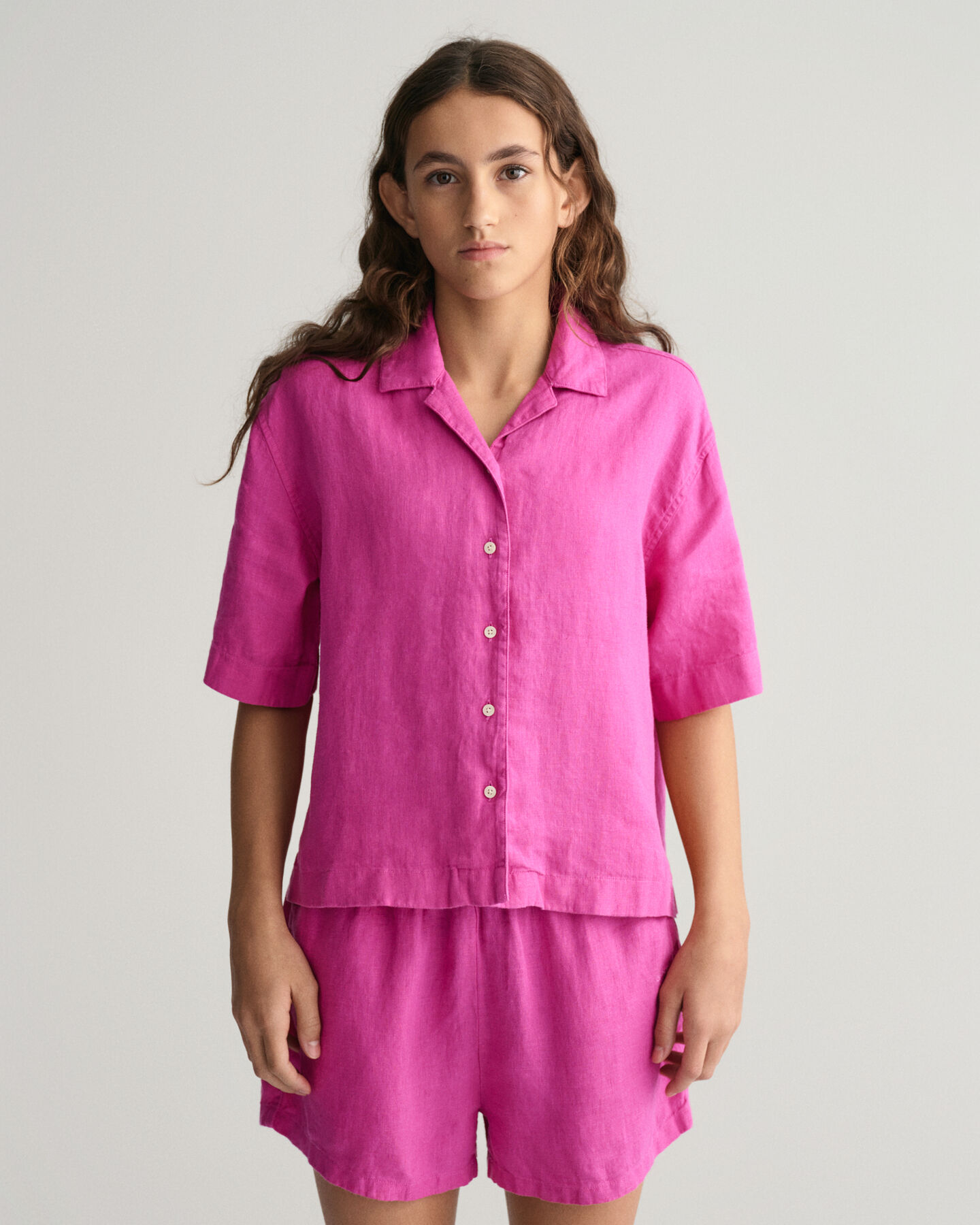 Camicia in lino a maniche corte Boxy Teen Girls