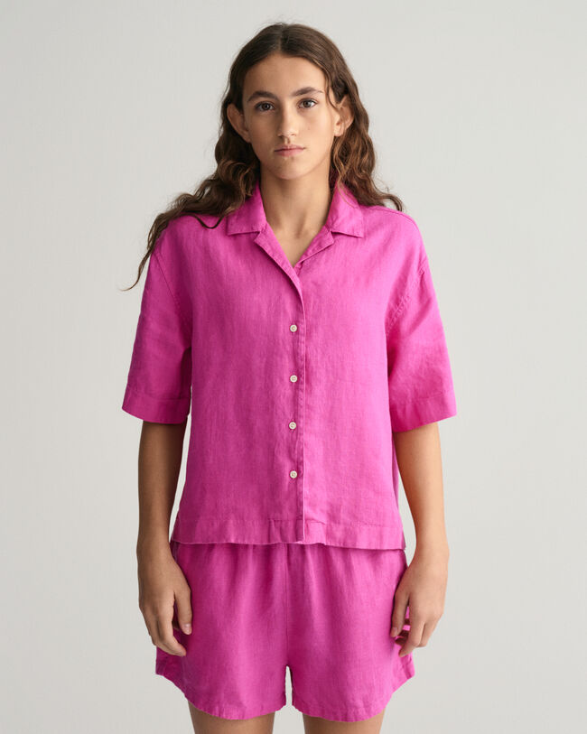Camicia in lino a maniche corte Boxy Teen Girls