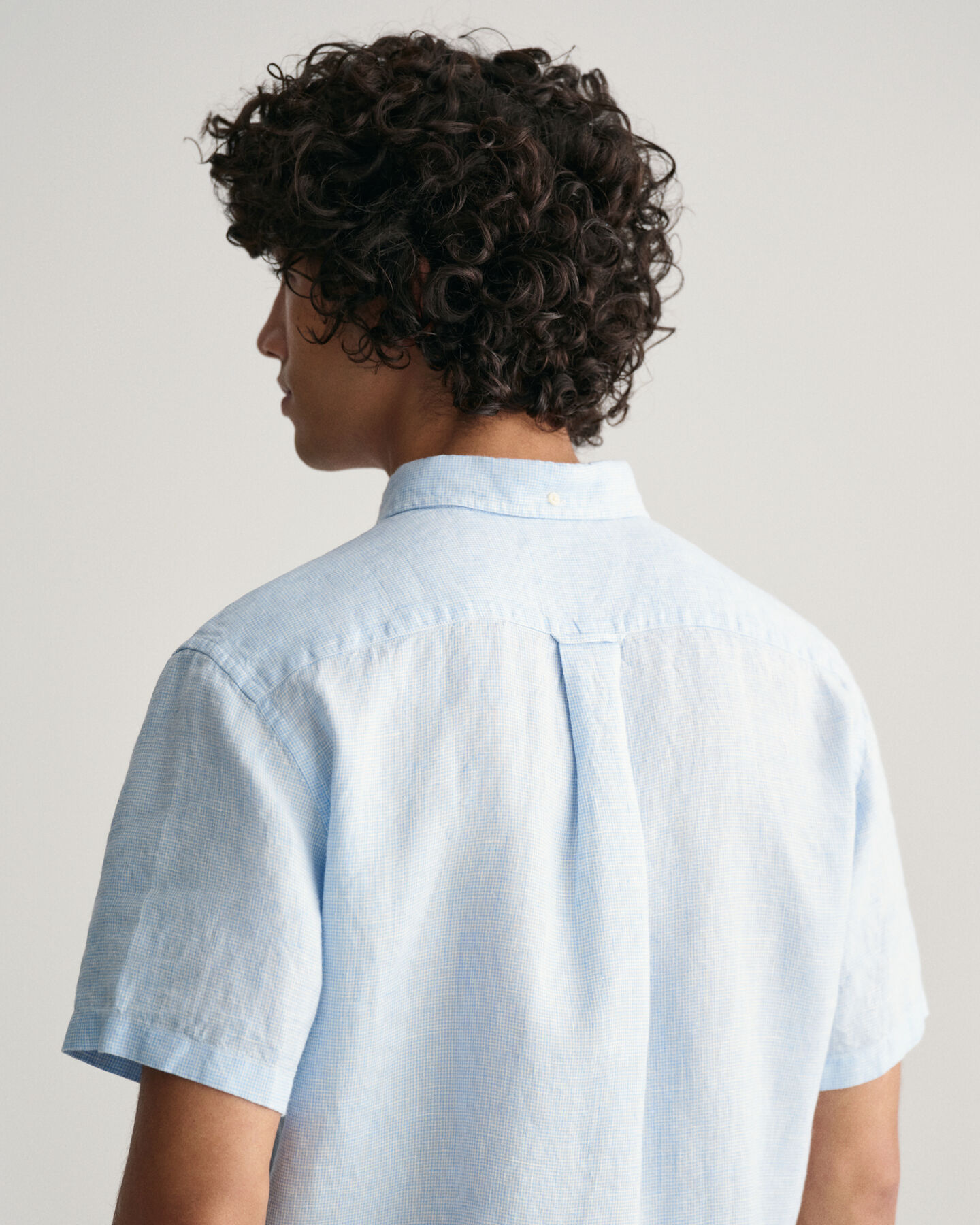 Camicia di lino maniche corte pied de poule regular fit