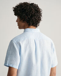 Camicia di lino maniche corte pied de poule regular fit