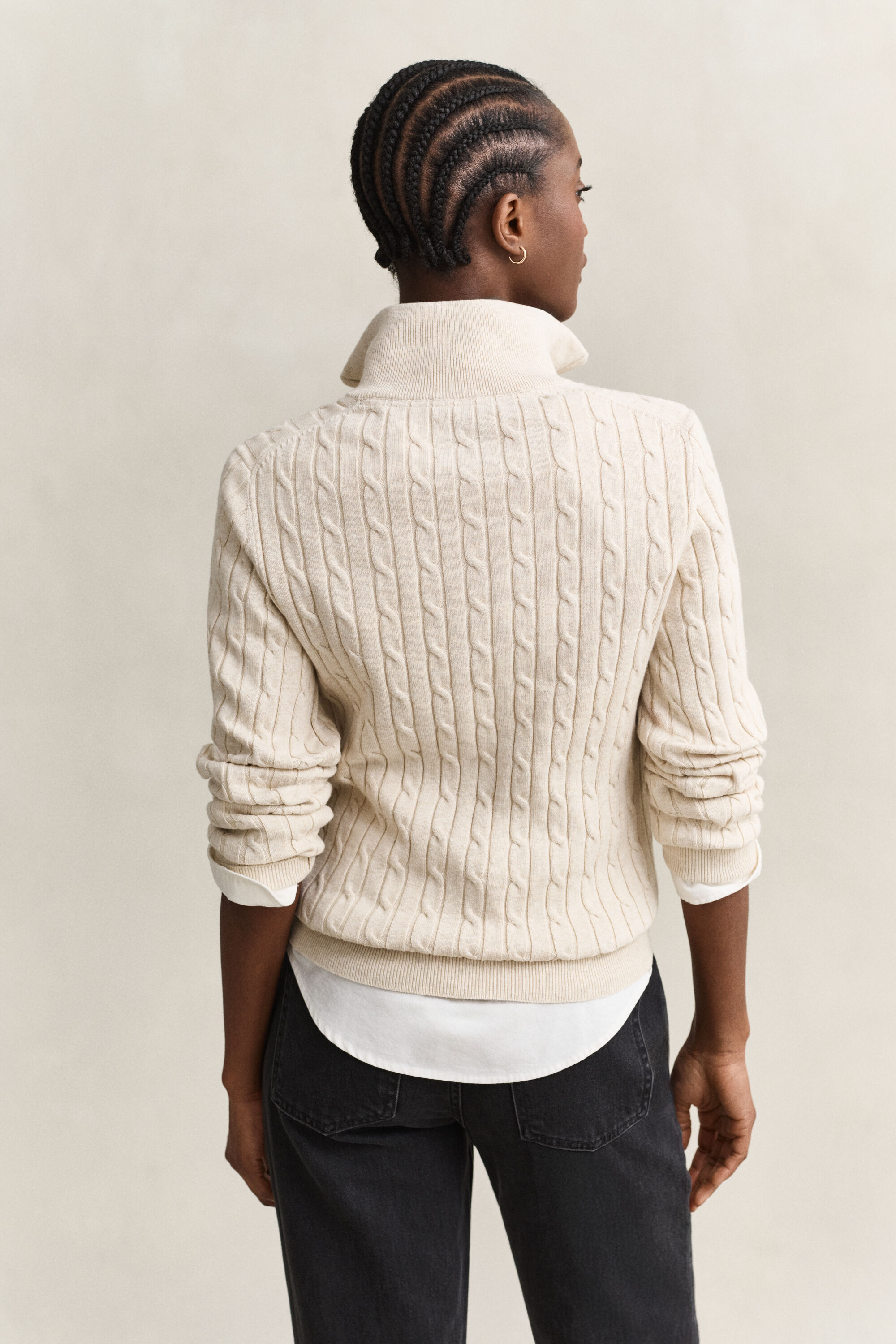 Maglia con zip corta in cotone elasticizzato a trecce
