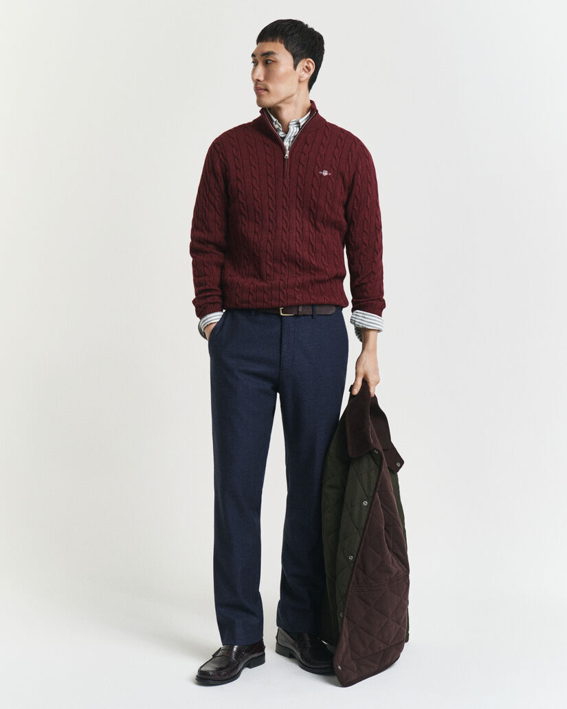 Maglia con zip corta in cotone a trecce