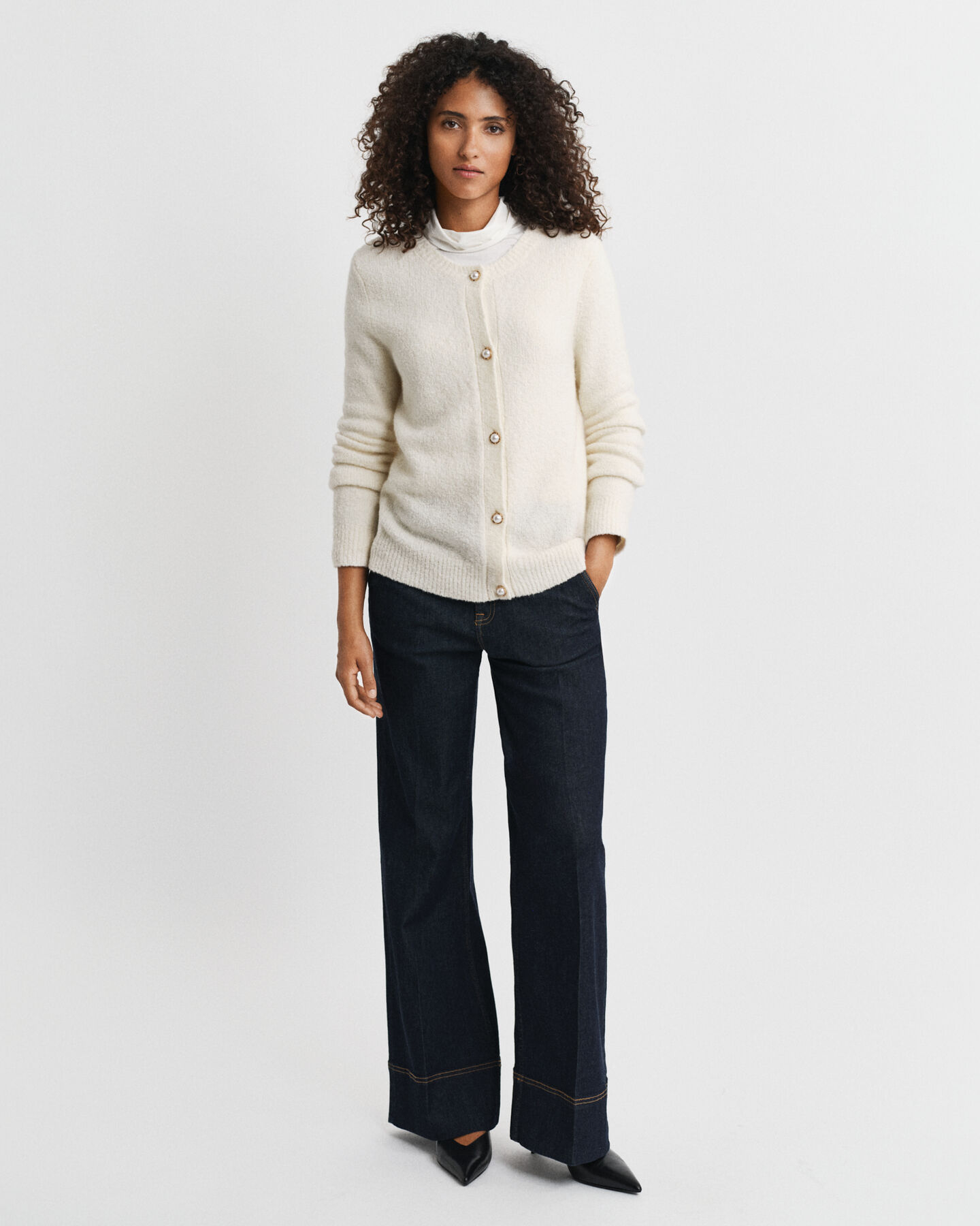 Cardigan girocollo bouclé