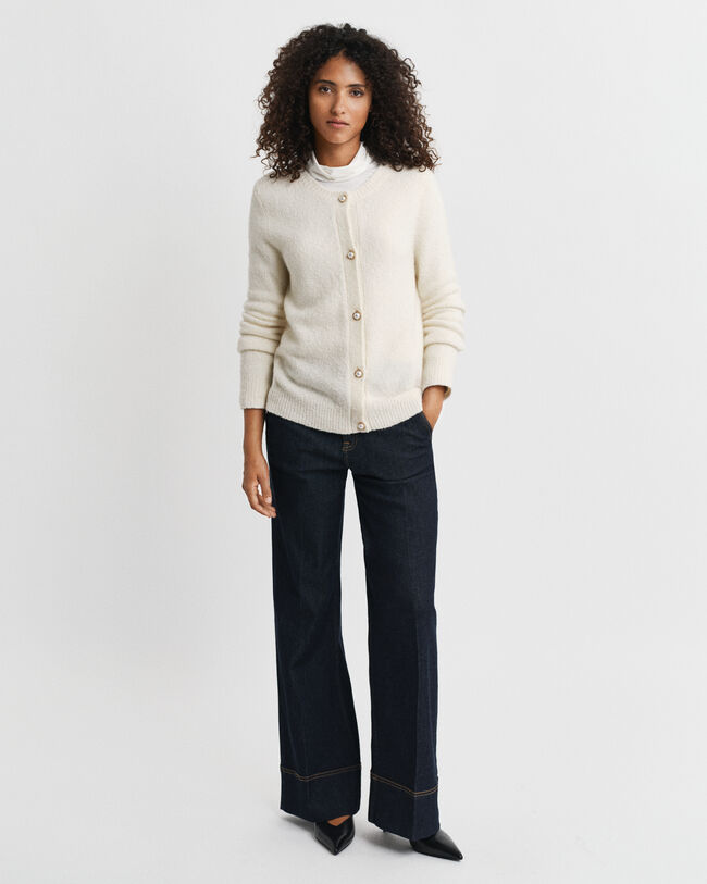 Cardigan girocollo bouclé