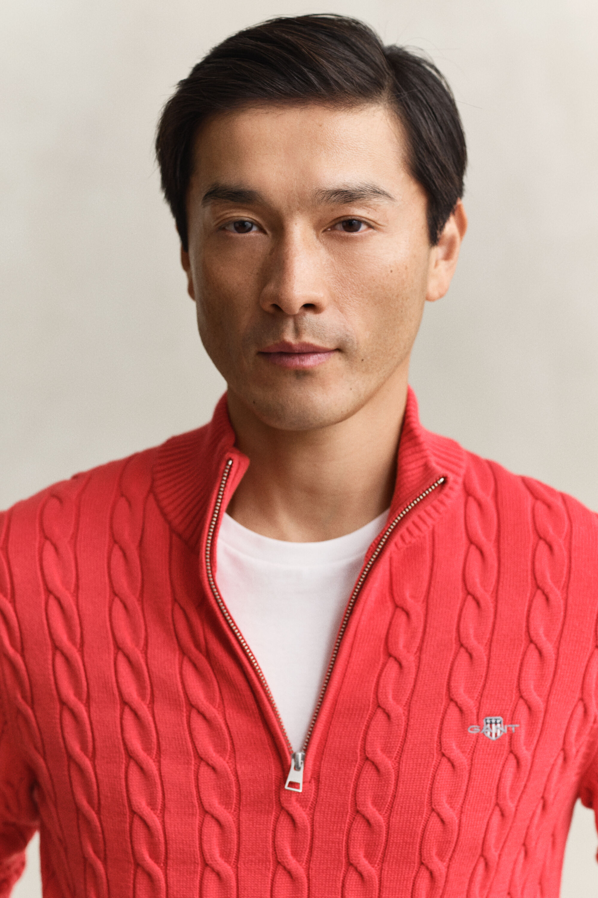 Maglia con zip corta in cotone a trecce