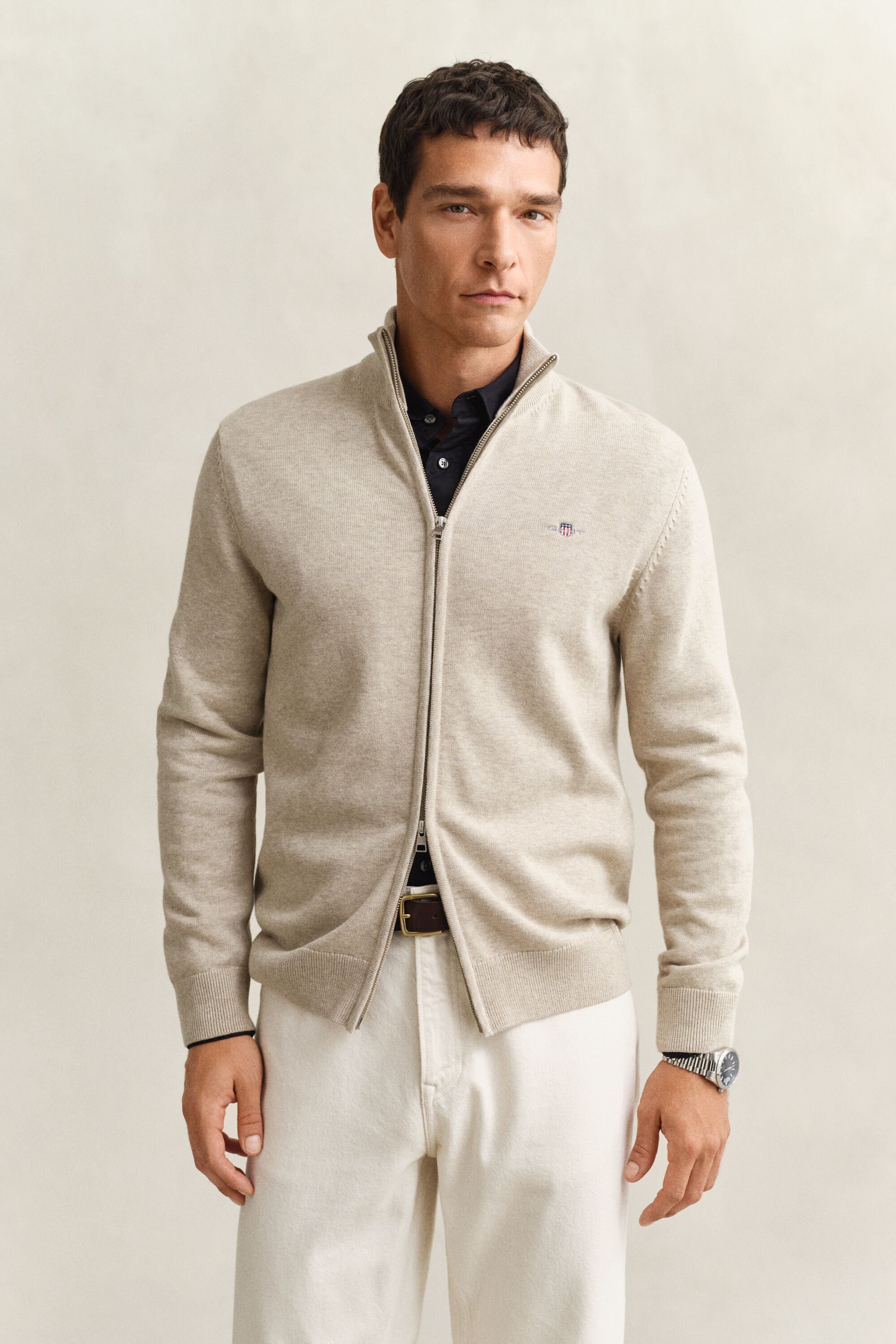 Cardigan in cotone casual con zip